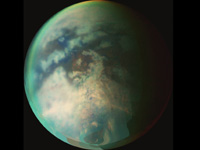 Image composite de Titan photographié lors des deux survols de Cassini en octobre 2005