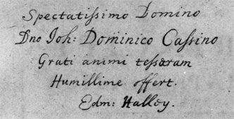 Page de titre des Principia de Newton, avec en regard la dédicace de E. Halley à J.-D. Cassini