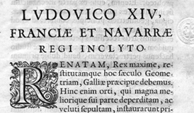 Dédicace de C. Huygens à Louis XIV dans son ouvrage Horologium oscillatorium