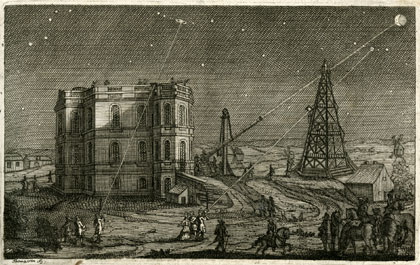 Vignette représentant l'observatoire et les différents moyens d'observations de l'époque