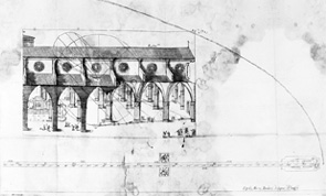 Tracé de la méridienne de l'église de Ste Pétrone à Bologne réalisé par J.-D. Cassini.