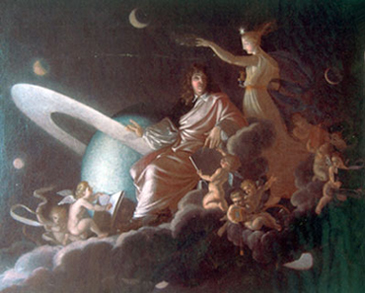 Christiaan Huygens découvrant Saturne, huile sur toile.